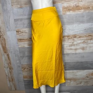 Free People Yellow Satin Midi Skirt
